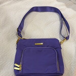 Joy Mangano Eco Luxe World Traveler Purple Crossbody Bag